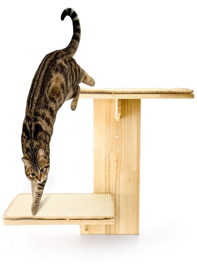 Nagpew Cat Wall Shelves, Wall Mount Adult Cat Tree with 2 Steps 2 Sisal Scratch Mats, Solid Wood Kitten Bed Pet Climber for Indoor Play, Climb, Jump, Nap, Rest - Image 1